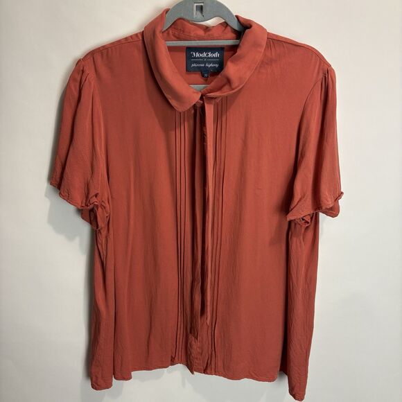 Modcloth Princess Highway Button Front Top Sz 20 Short Sleeve Rust Orange Retro - Picture 2 of 9